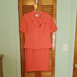 Kasper Vibrant Coral Skirt Set